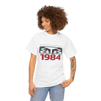 Gray George Orwell Big Brother Is Watching You 1984 T-Shirt with dystopian quote, casual political protest tee from Printify