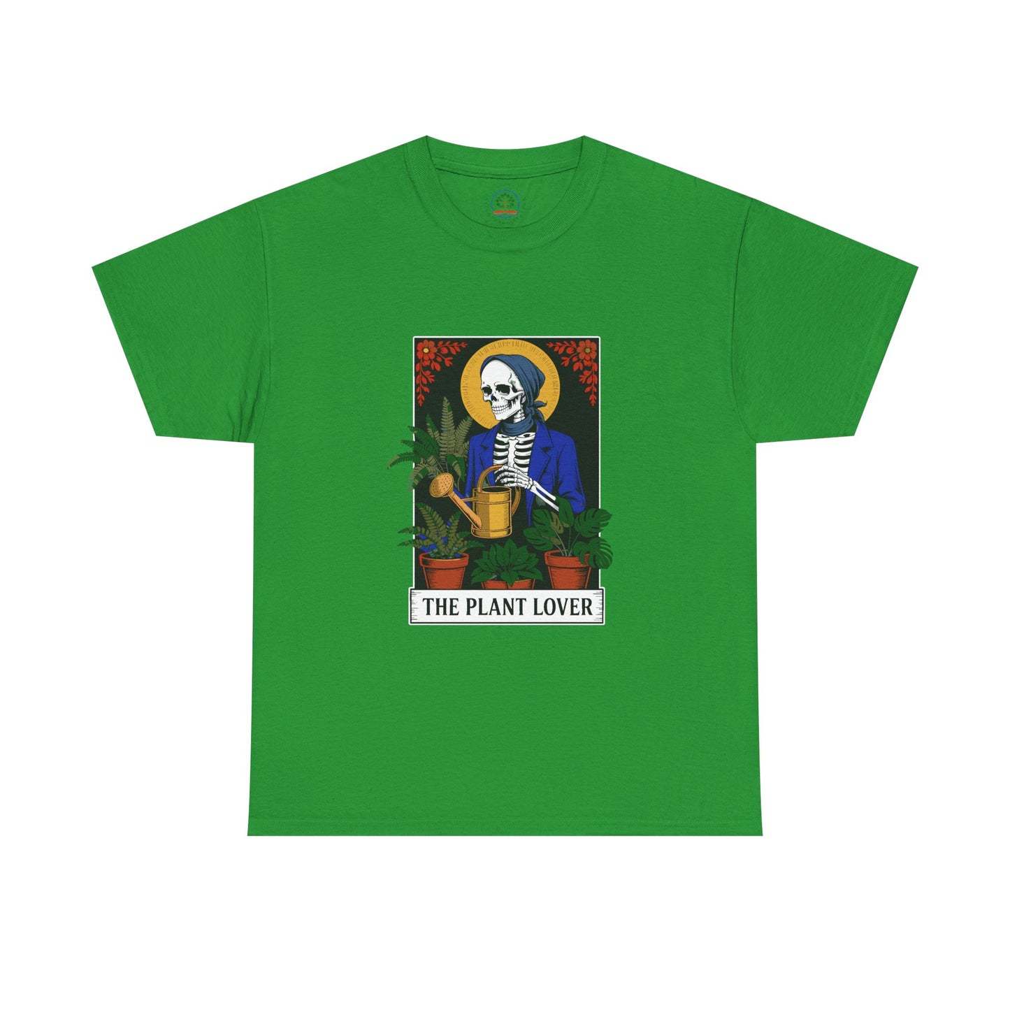 Printed Tarot Card Plant Lover T-Shirt by Printify featuring a humorous plant-themed design on a casual cotton tee.