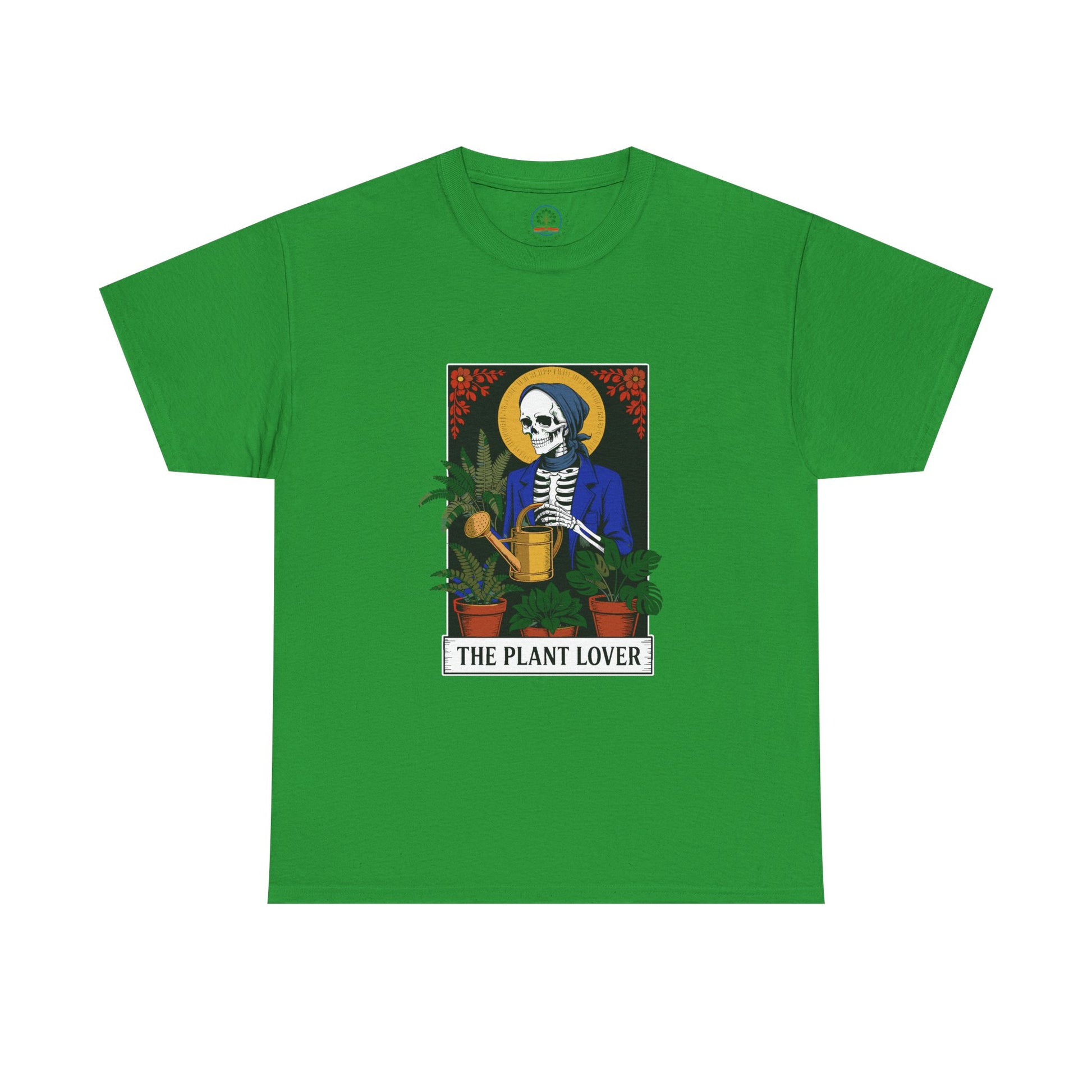 Printed Tarot Card Plant Lover T-Shirt by Printify featuring a humorous plant-themed design on a casual cotton tee.