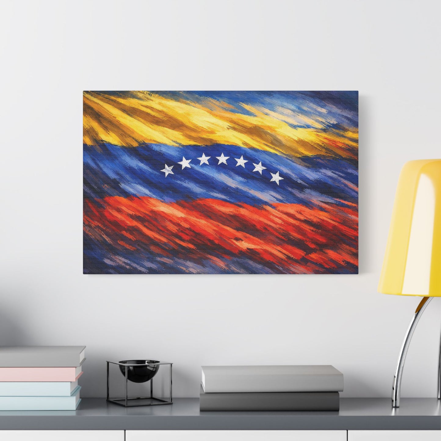 Venezuelan flag canvas print, stretched satin wall art depicting Venezuela before Chavez, ideal home decor for history enthusiasts