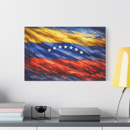 Venezuelan flag canvas print, stretched satin wall art depicting Venezuela before Chavez, ideal home decor for history enthusiasts