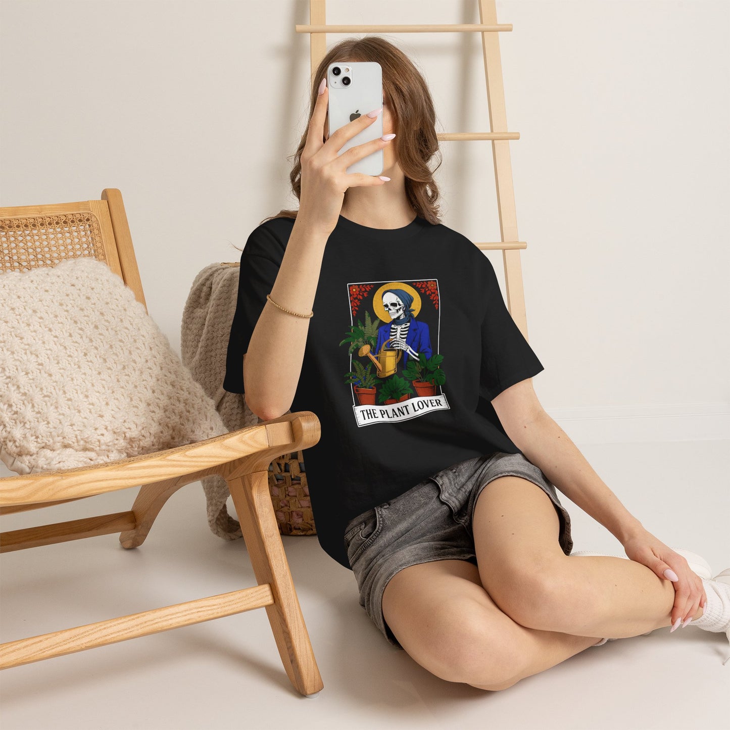 Printify plant lover T-shirt featuring tarot card design for plant enthusiasts, casual and humorous plant-themed apparel.