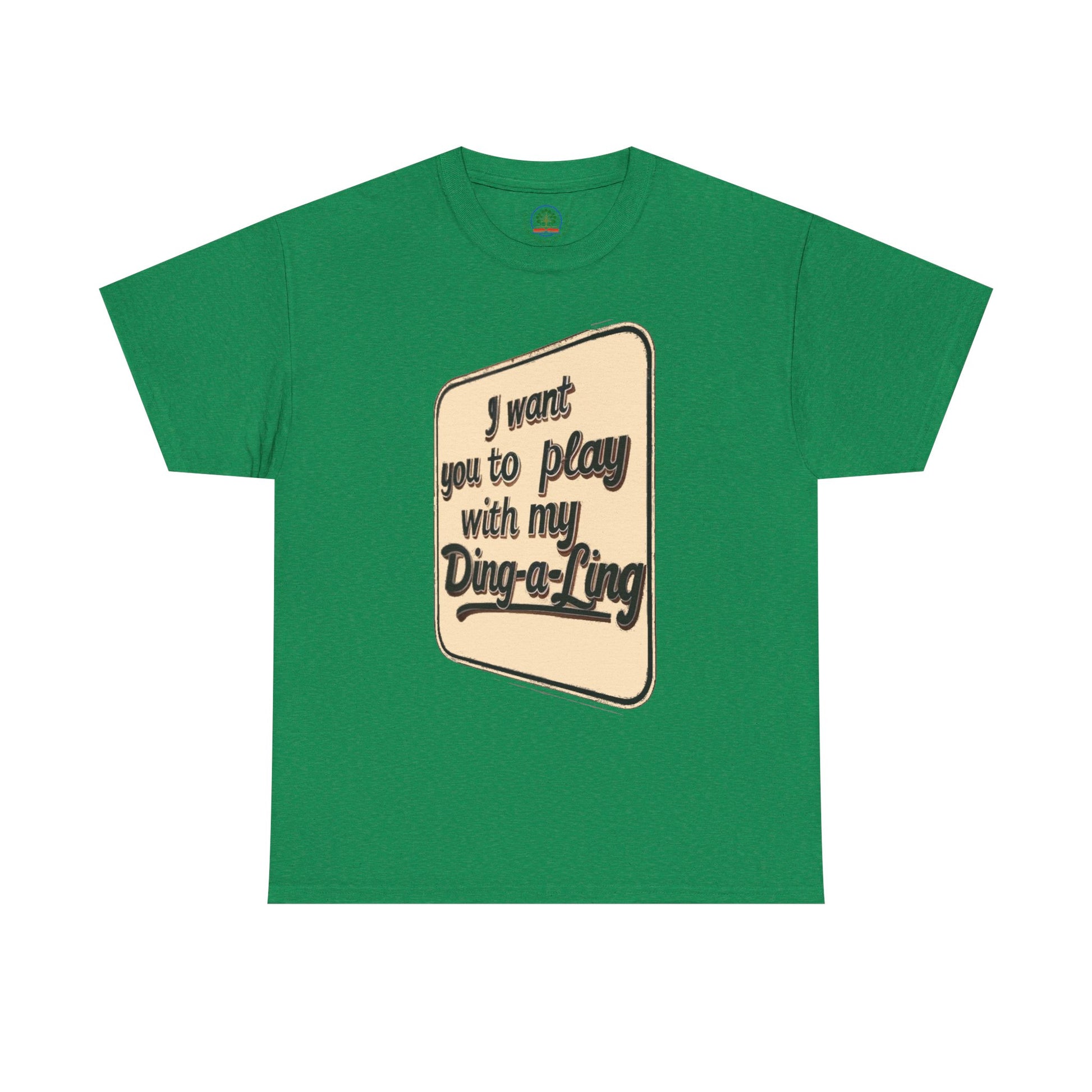 Retro graphic T-shirt by Printify featuring Chuck Berry's humorous "I Want You to Play with My Ding-a-Ling" design.