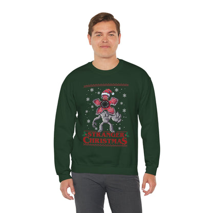 Stranger Christmas Crewneck Sweatshirt — Retro Holiday Stranger Things Demogorgon Design, Ugly Sweater