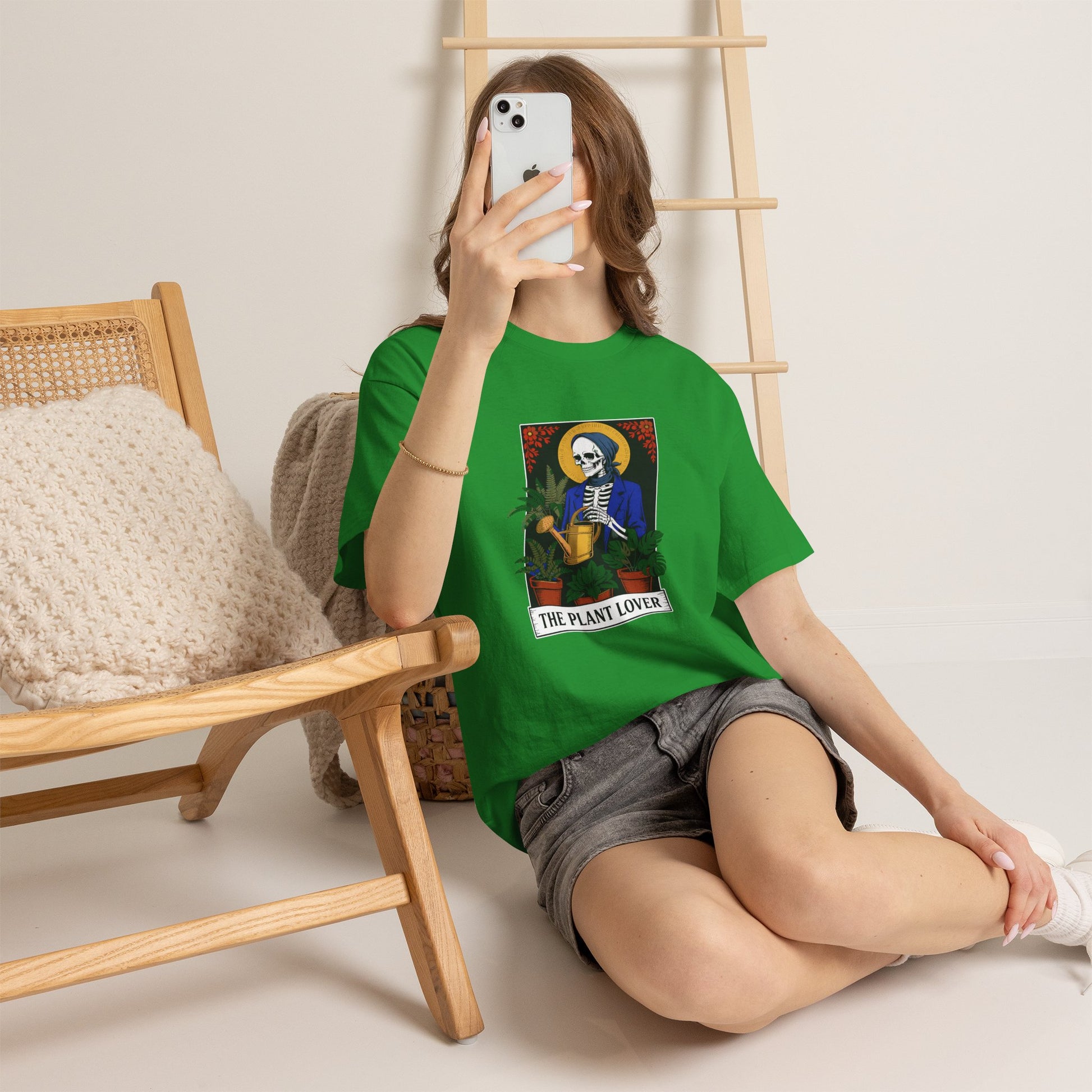 Plant lover T-shirt featuring a tarot card design, perfect for plant enthusiasts and fans of quirky, creative plant-themed apparel.