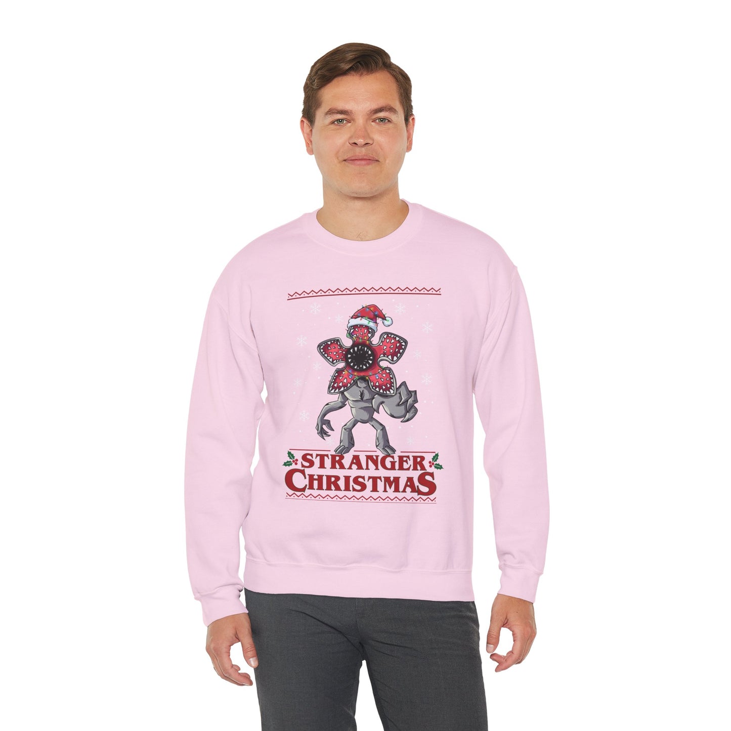 Stranger Christmas Crewneck Sweatshirt — Retro Holiday Stranger Things Demogorgon Design, Ugly Sweater