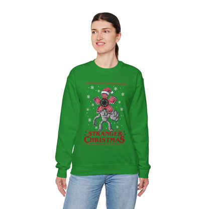 Stranger Christmas Crewneck Sweatshirt — Retro Holiday Stranger Things Demogorgon Design, Ugly Sweater
