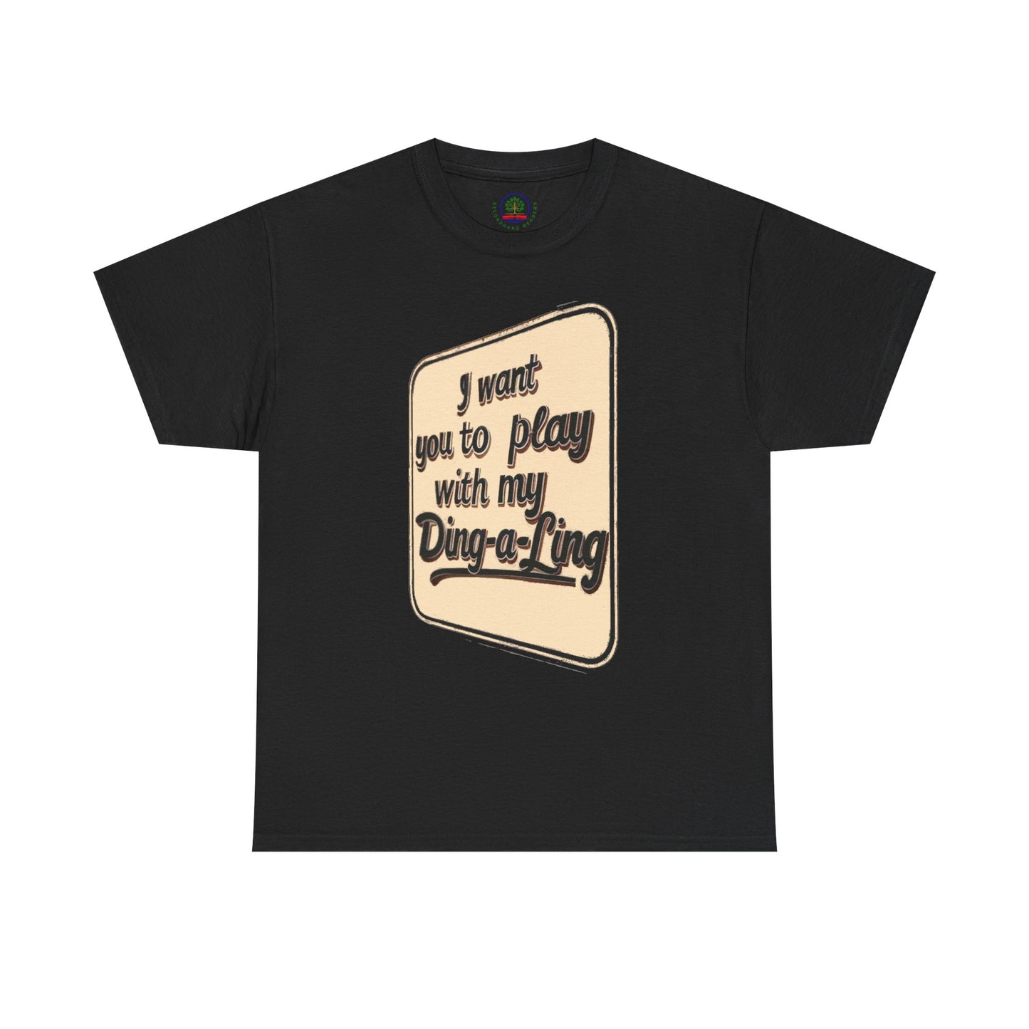Retro novelty graphic T-shirt by Printify featuring Chuck Berry's "I Want You to Play with My Ding-a-Ling" sarcastic humor design.