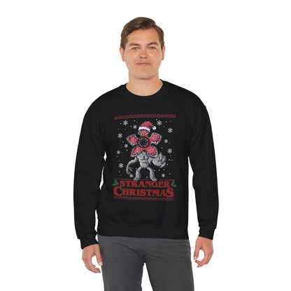 Stranger Christmas Crewneck Sweatshirt — Retro Holiday Stranger Things Demogorgon Design, Ugly Sweater