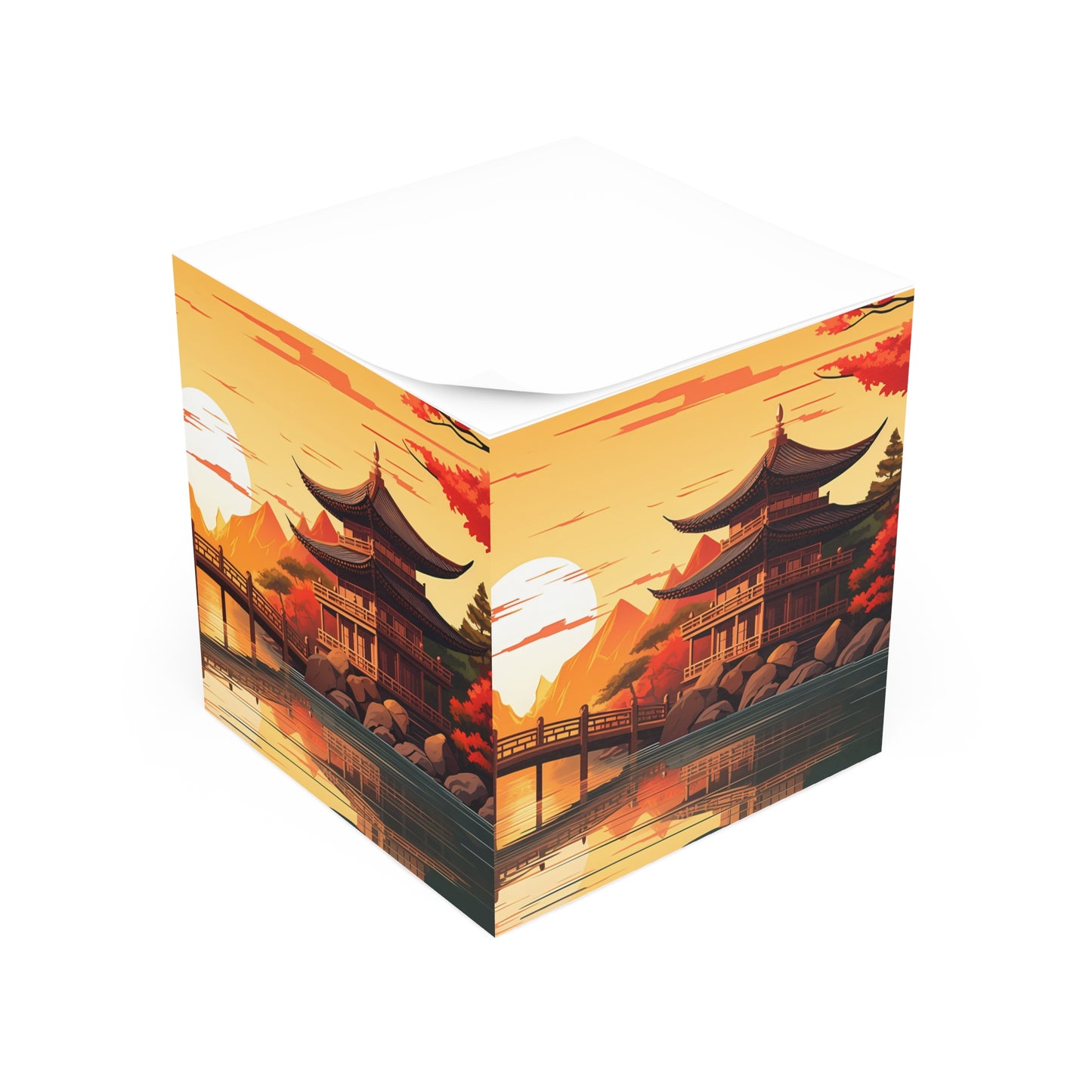 Japanese Temple Note Cube, Desk Stationery Set for Anime Manga Fans, Office
