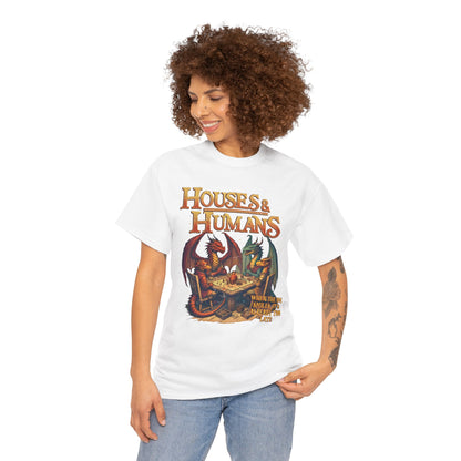Gray Houses and Humans role-playing T-shirt featuring graphic design, perfect for RPG and TCG fans.