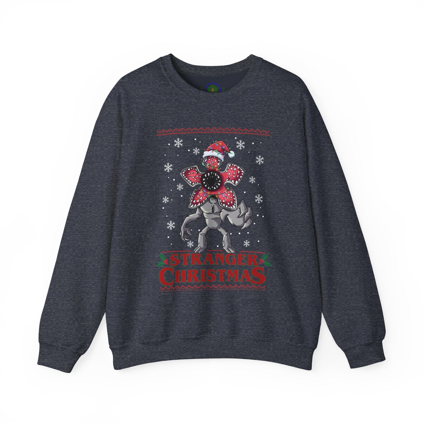 Stranger Christmas Crewneck Sweatshirt — Retro Holiday Stranger Things Demogorgon Design, Ugly Sweater