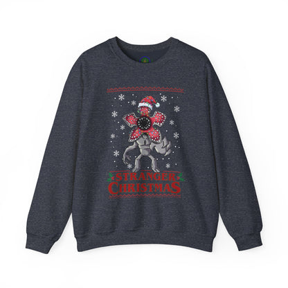 Stranger Christmas Crewneck Sweatshirt — Retro Holiday Stranger Things Demogorgon Design, Ugly Sweater