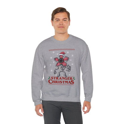 Stranger Christmas Crewneck Sweatshirt — Retro Holiday Stranger Things Demogorgon Design, Ugly Sweater