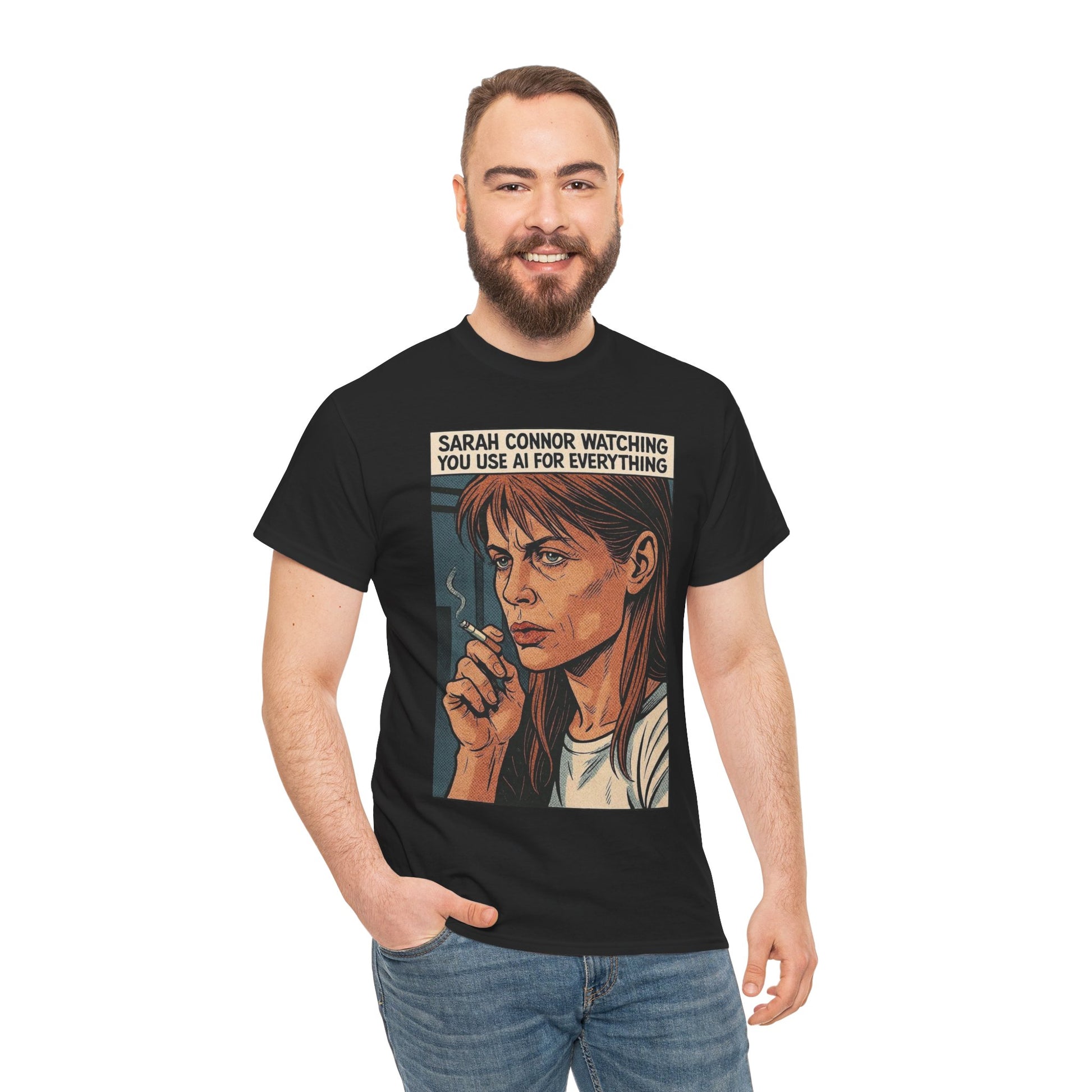 Sarcastic T-Shirt, Sarah Connor Watching You Use AI for Everything, Funny, Retro - Secondhand Readers
