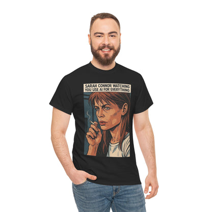 Sarcastic T-Shirt, Sarah Connor Watching You Use AI for Everything, Funny, Retro - Secondhand Readers