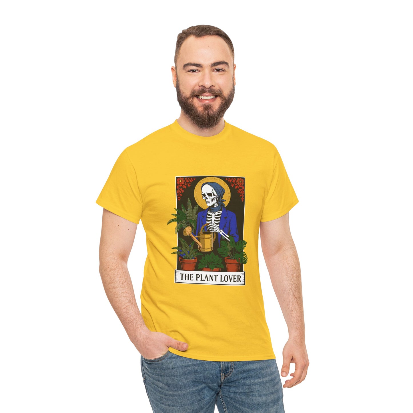 Plant lover T-shirt featuring tarot card design, casual printify brand shirt for plant enthusiasts and humor lovers.