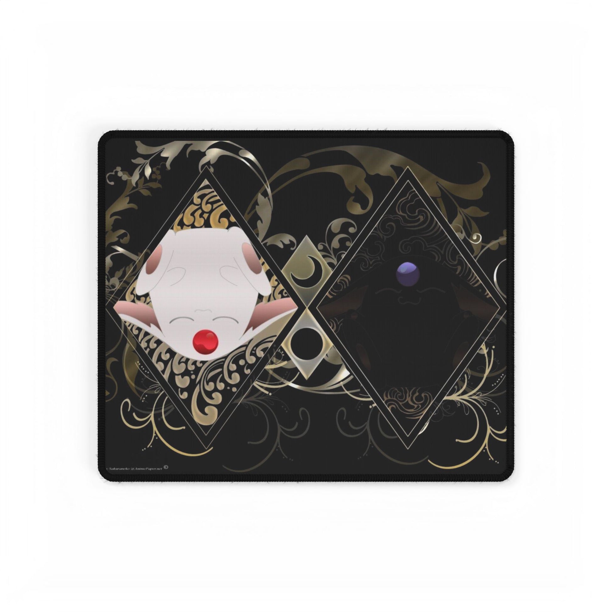 Anime-inspired Tsubasa Chronicle desk mat featuring Mokonas, Soel, and Larg, perfect for home decor and gaming setups.