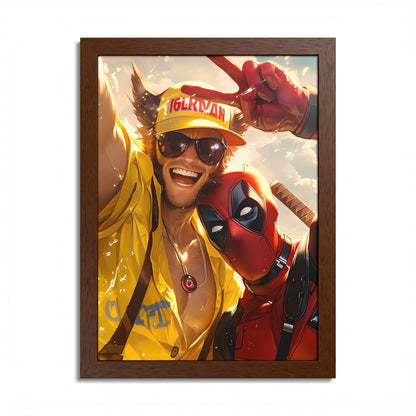 Framed Poster, Marvel Comics Art Style, Wolverine & Deadpool, Fun Wall Décor