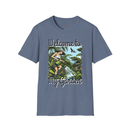 Welcome to My Garden Unisex T-Shirt - Funny Woman Watering Jungle Tee, Plant