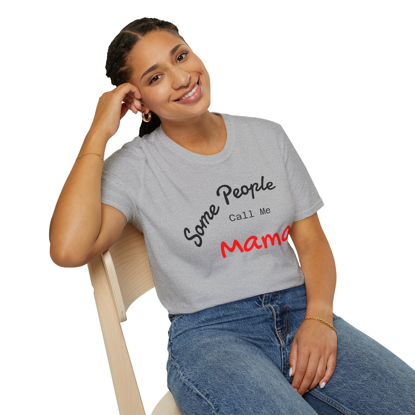 Light gray "Some People Call Me Mama" T-Shirt by Printify, featuring customizable text for moms and grandmas.