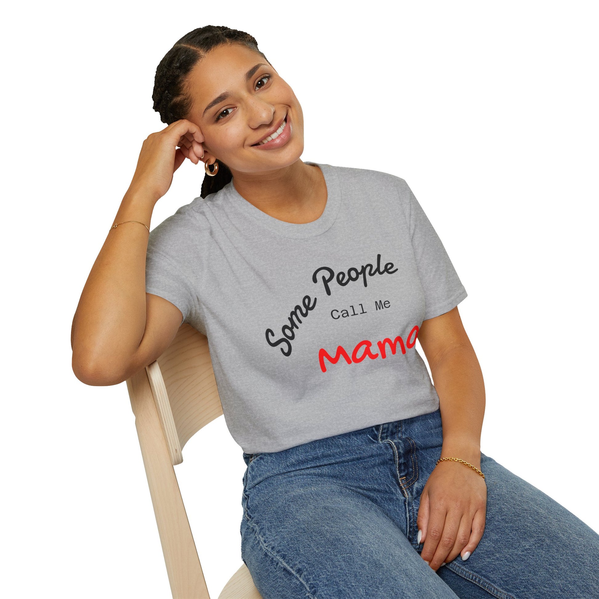 Light gray "Some People Call Me Mama" T-Shirt by Printify, featuring customizable text for moms and grandmas.