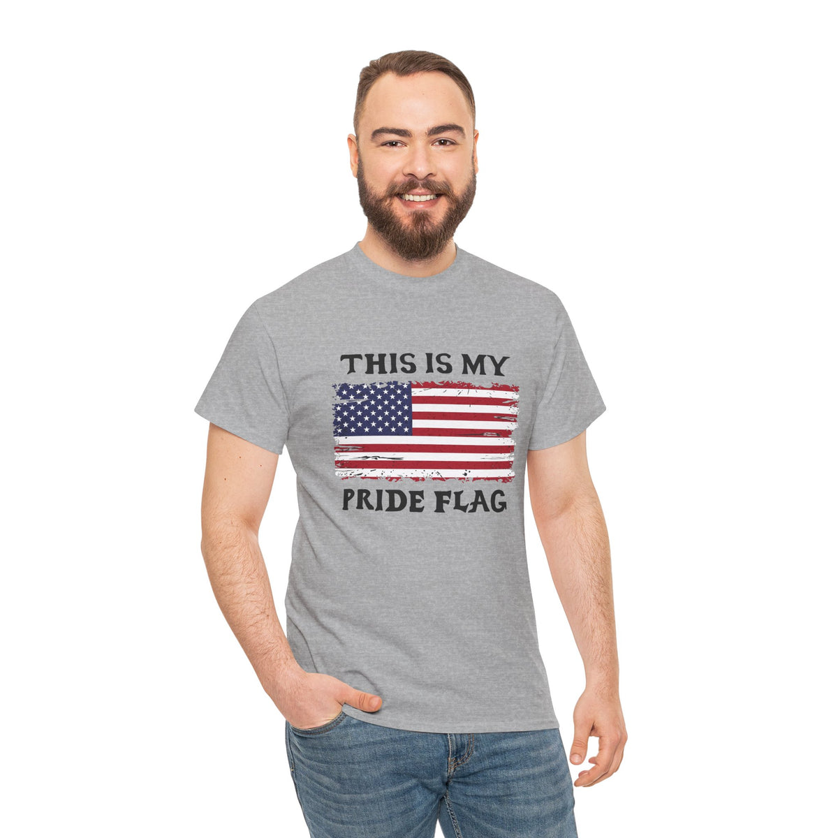 Unisex distressed American flag T-shirt with "This Is My Pride Flag" slogan, patriotic patriotic Printify apparel