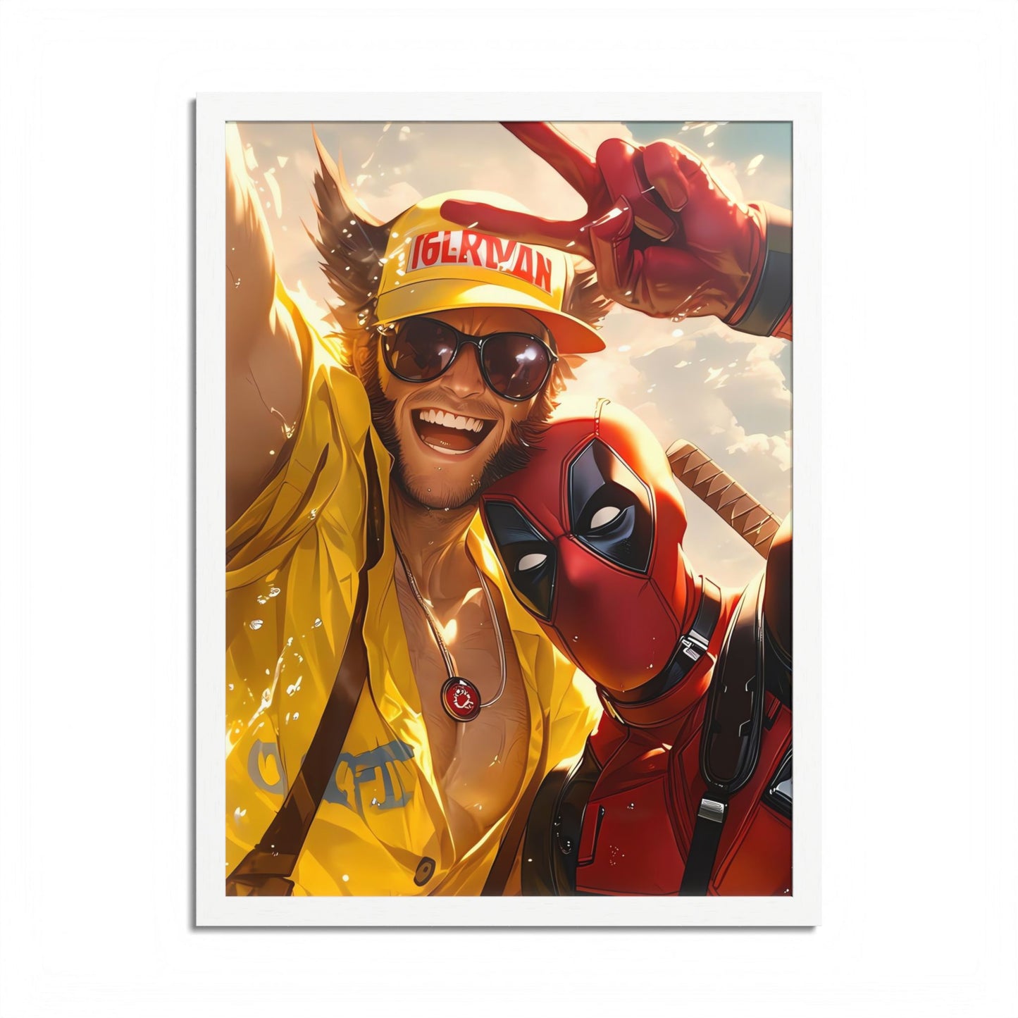 Framed Poster, Marvel Comics Art Style, Wolverine & Deadpool, Fun Wall Décor