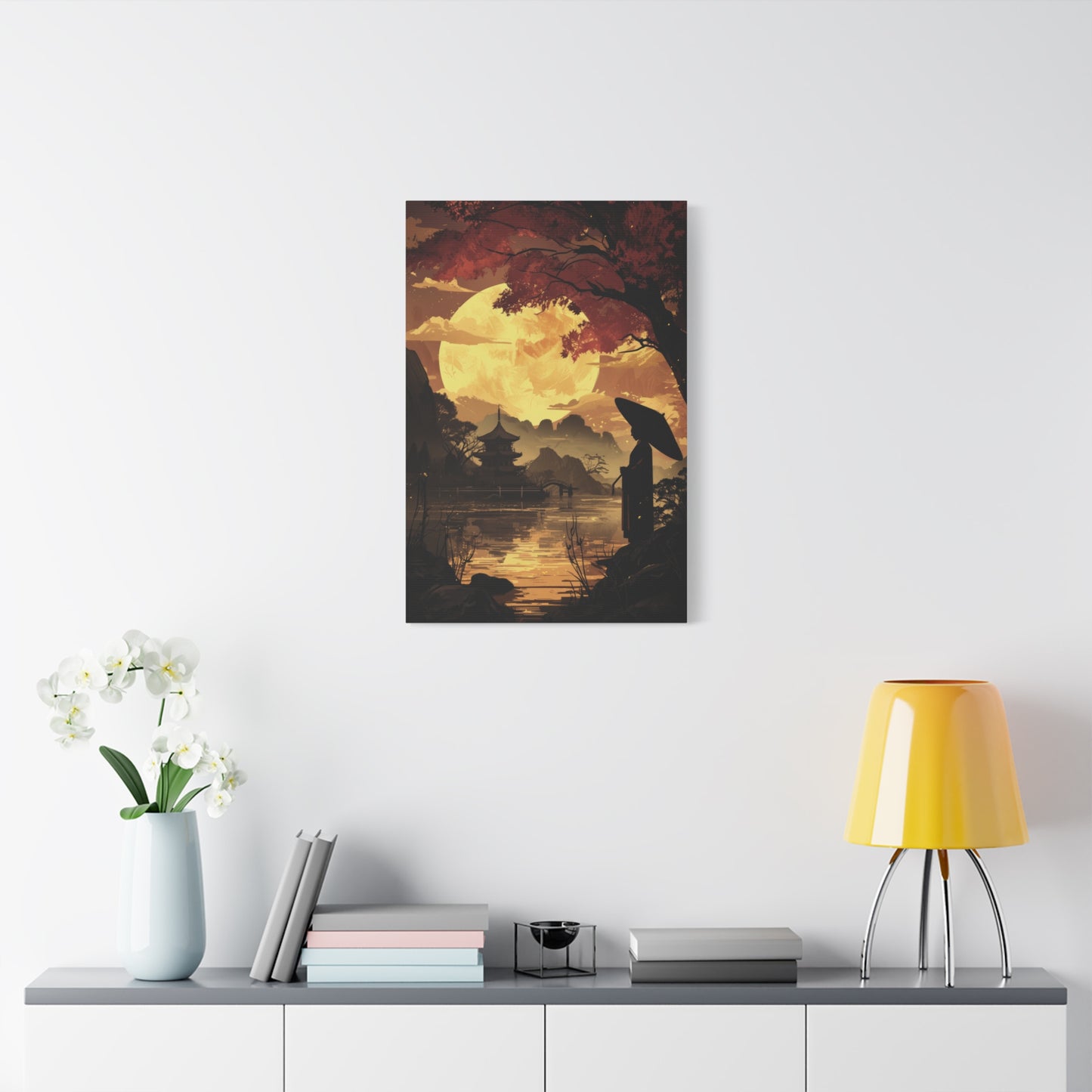 Canvas Print, Full Moon Medieval Japan Portrait, Home Decor