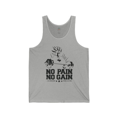 No Pain No Gain Super Saiyan anime gym tank top featuring muscular design and bold print, ideal for workout and fitness enthusiasts.