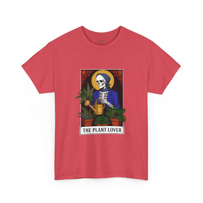 Plant lover's T-shirt featuring tarot card design, perfect for plant enthusiasts and fans of creative, humorous graphic tees.