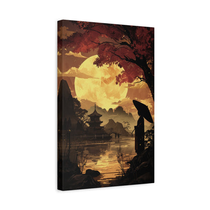 Canvas Print, Full Moon Medieval Japan Portrait, Home Decor