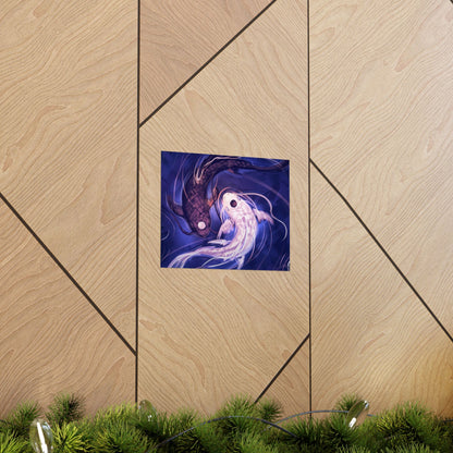 Yin Yang Koi Fish Matte Horizontal Poster | Avatar-Inspired Tui and La, Moon and Ocean Spirit