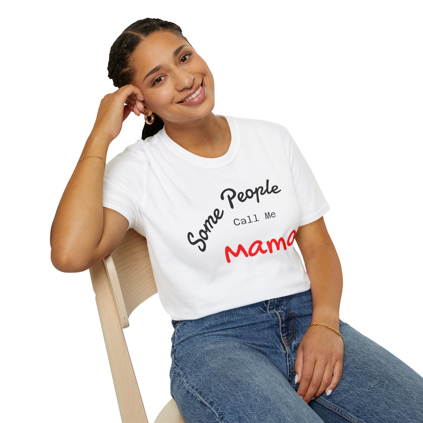 White "Some People Call Me Mama" T-shirt by Printify, customizable mom and grandma gift for Mother's Day.