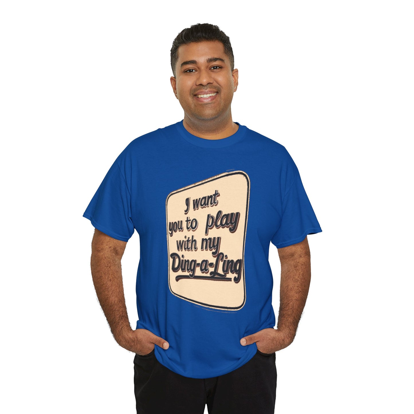 Retro graphic T-shirt by Printify featuring humorous Chuck Berry "I Want You to Play with My Ding-a-Ling" design