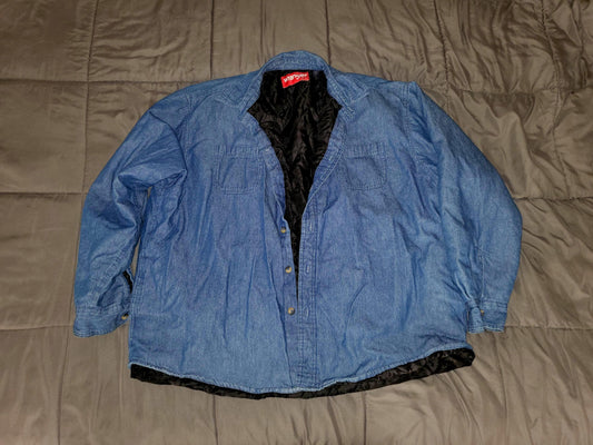 Wrangler Blue denim button-up jacket with black quilted lining