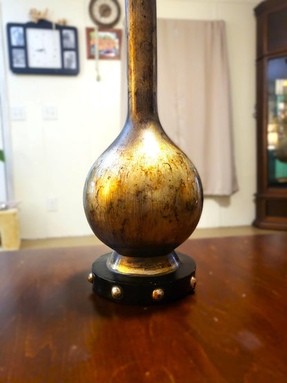 Vintage Mid Century Modern Brass Painted Wooden Table Lamps (pair)