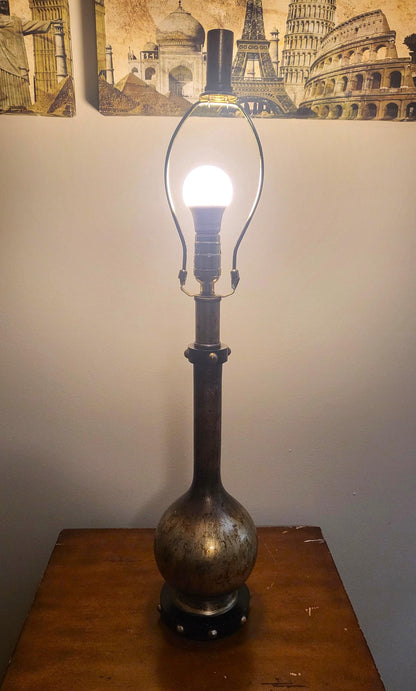 Vintage Mid Century Modern Brass Painted Wooden Table Lamps (pair)