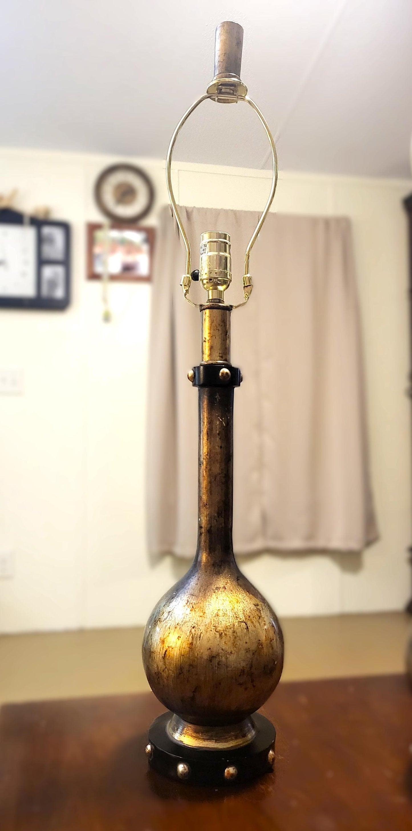 Vintage Mid Century Modern Brass Painted Wooden Table Lamps (pair)