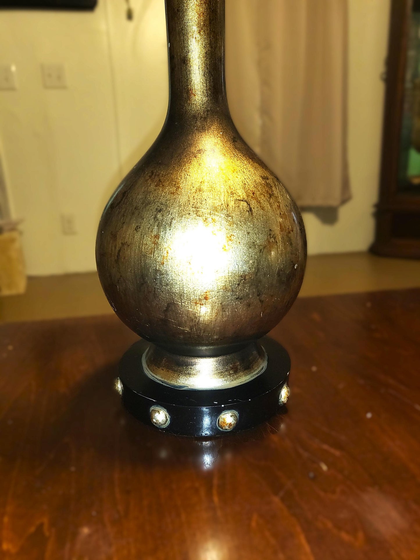 Vintage Mid Century Modern Brass Painted Wooden Table Lamps (pair)