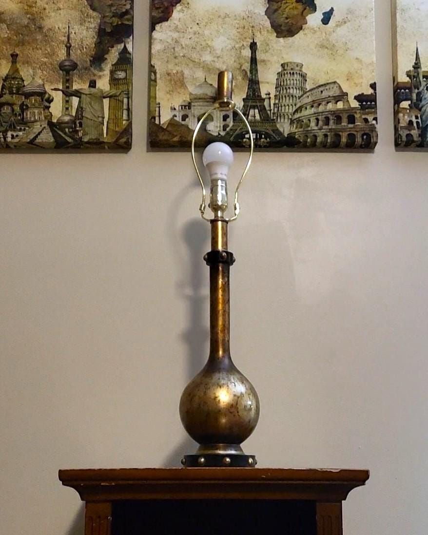 Vintage Mid Century Modern Brass Painted Wooden Table Lamps (pair)