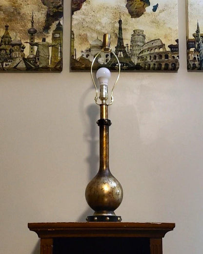 Vintage Mid Century Modern Brass Painted Wooden Table Lamps (pair)