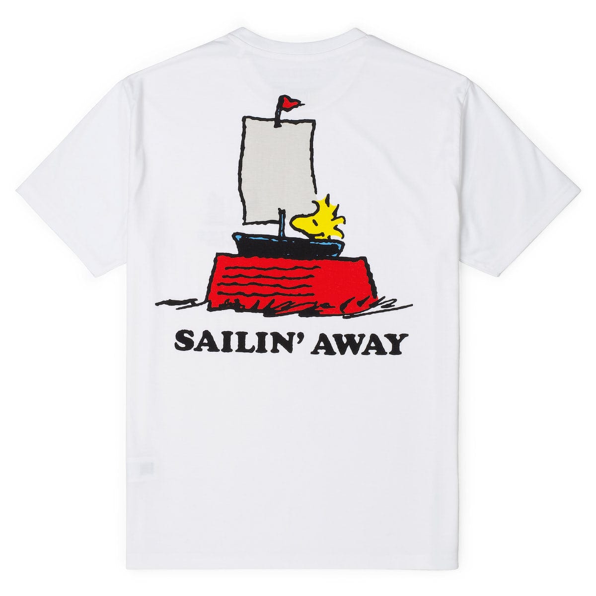 RSVLTS® Peanuts Sailin' Away crewneck T-shirt featuring a colorful cartoon Peanuts design on soft cotton fabric.