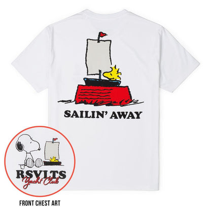 RSVLTS® Peanuts Sailin' Away crewneck T-shirt featuring classic Peanuts character design on a comfortable crewneck tee.