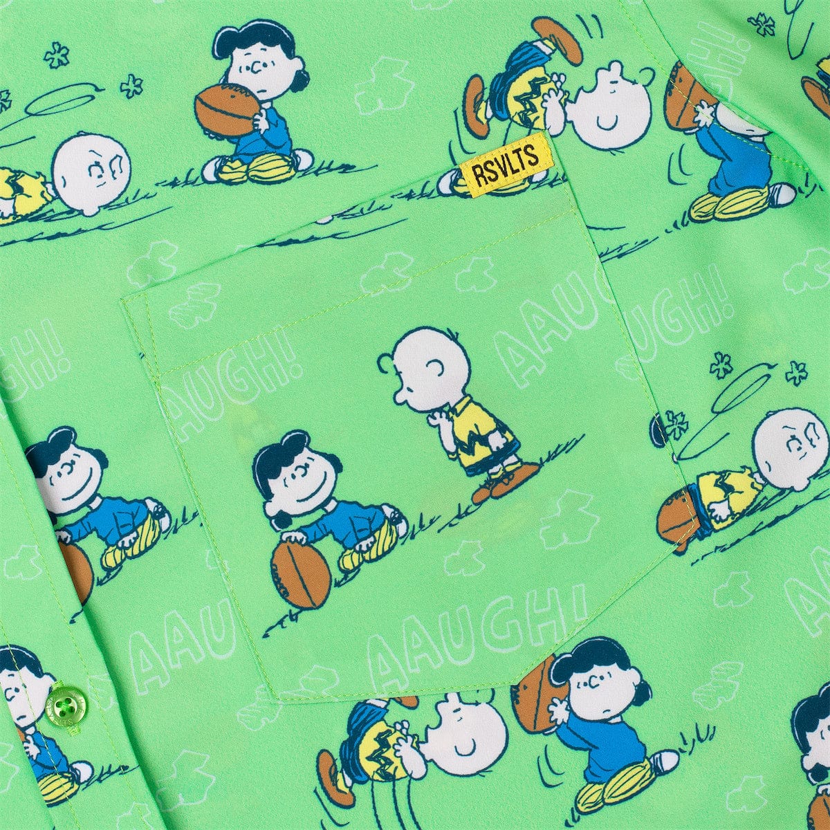 RSVLTS® Peanuts "AAUGH!" short sleeve shirt featuring colorful Peanuts comic strip design on a casual T-shirt.