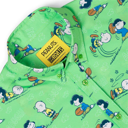 RSVLTS® Peanuts "AAUGH!" Kunuflex short sleeve shirt featuring Peanuts comic strip design, lightweight and comfortable fabric.