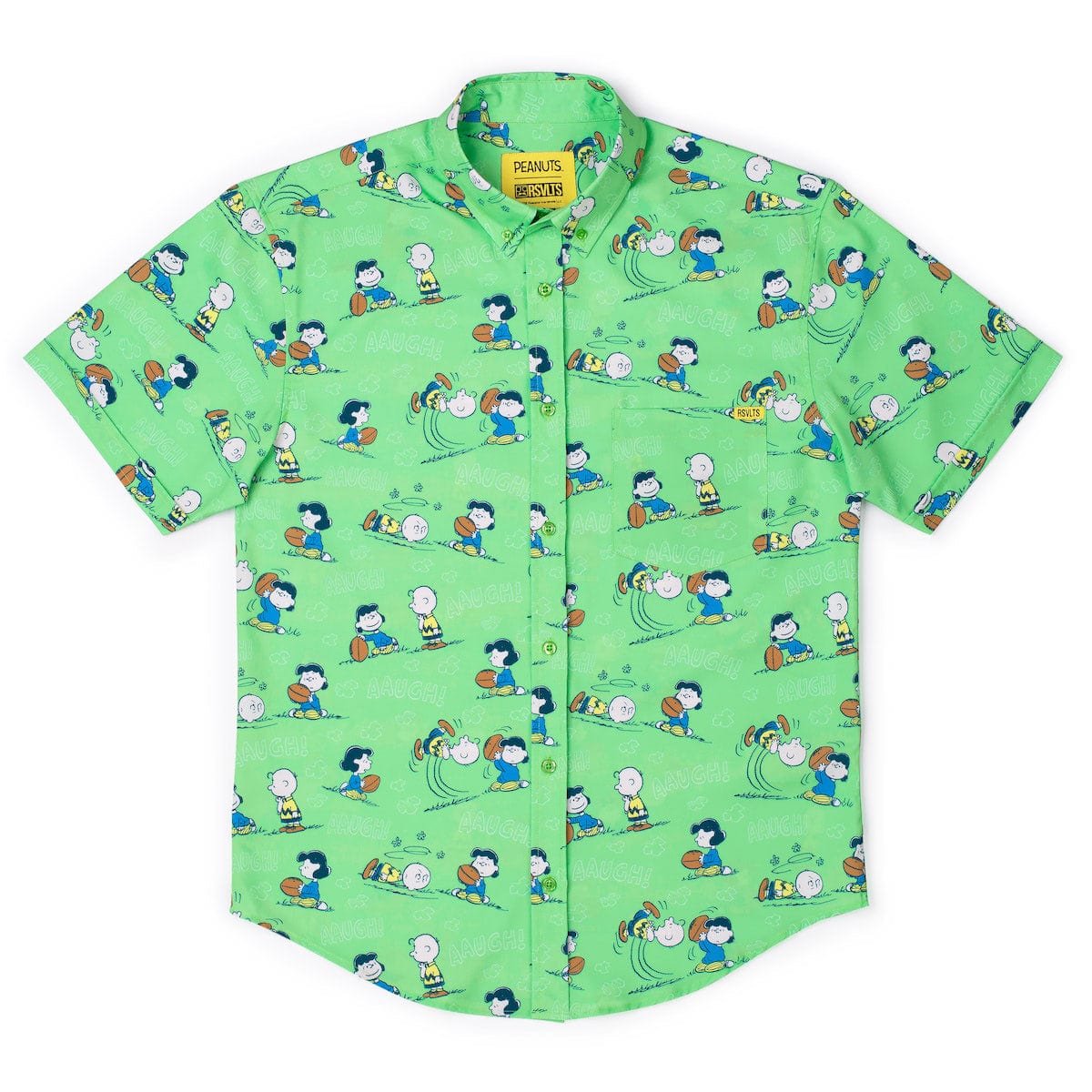 RSVLTS® Peanuts "AAUGH!" Kunuflex short sleeve shirt featuring Peanuts comic strip character design, vibrant and comfortable fit.