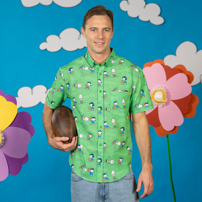 RSVLTS Peanuts "AAUGH!" KUNUFLEX short sleeve shirt featuring Peanuts comic character design on a casual button-up shirt