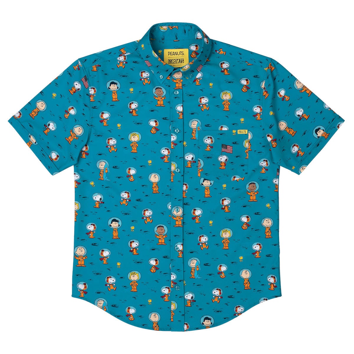 RSVLTS Astro 'Nuts' Peanuts short sleeve shirt featuring comic strip design on lightweight Kunuflex fabric.