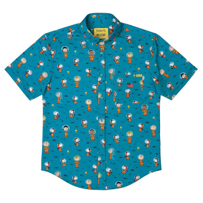 RSVLTS Astro 'Nuts' Peanuts short sleeve shirt featuring comic strip design on lightweight Kunuflex fabric.